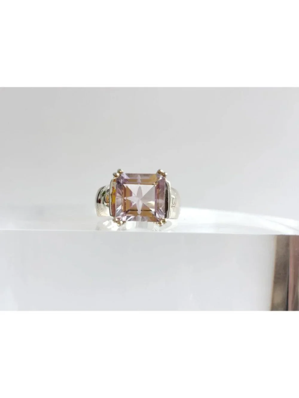 Ultra Light Amethyst Gemstone Sterling Silver Solitaire 925 Vintage Ring - sz 8